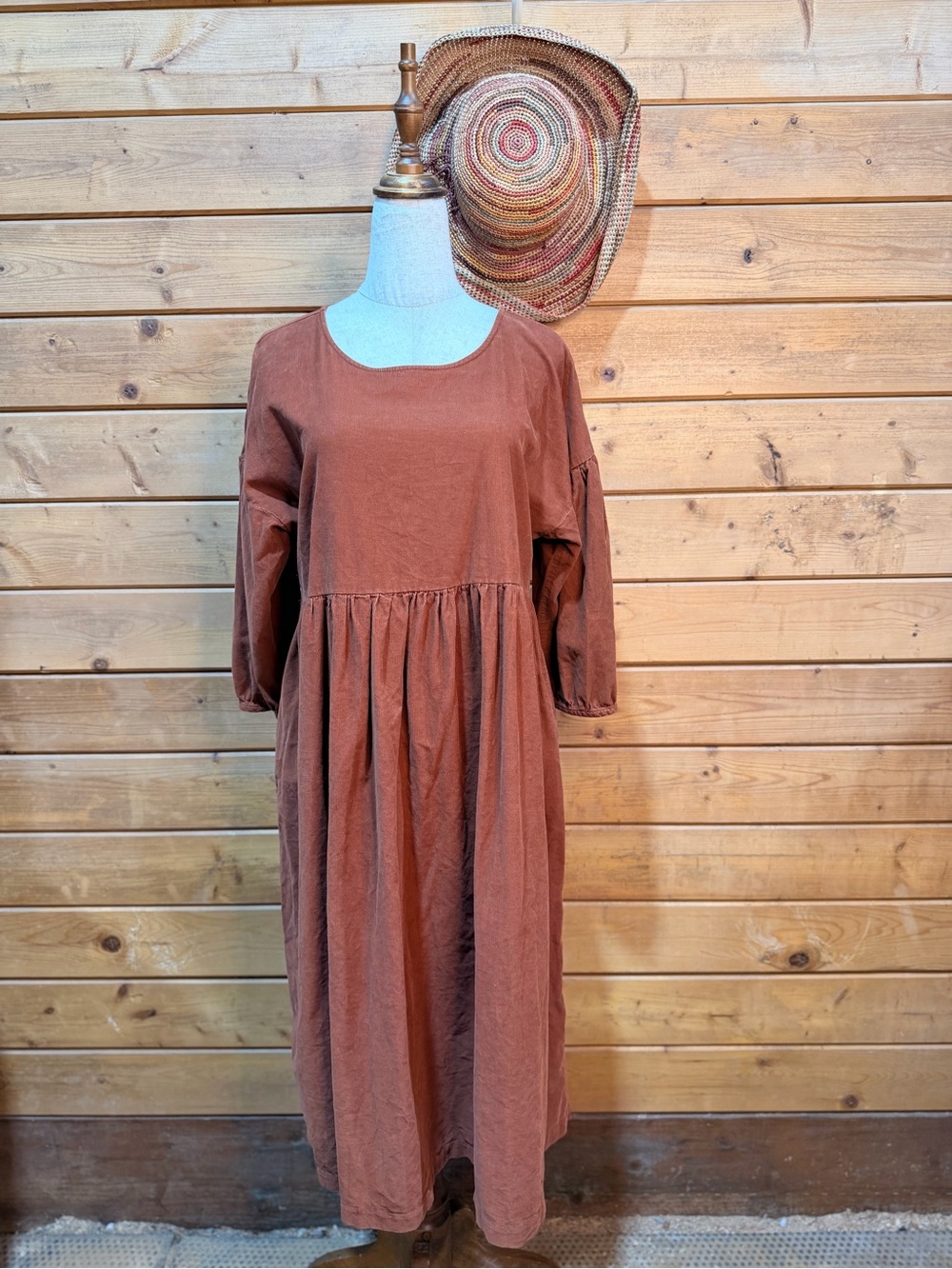 OFFON Clothing Corduroy Midi Dress Rust Brown Oversized L